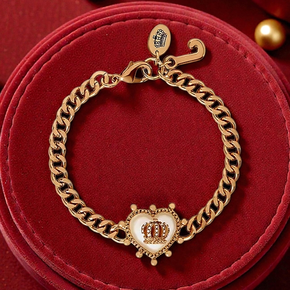 Juicy Couture Jewelry - NEW Juicy Couture Gold Tone Womens Solid Crown Heart 7.5 Inch Link Bracelet NWT